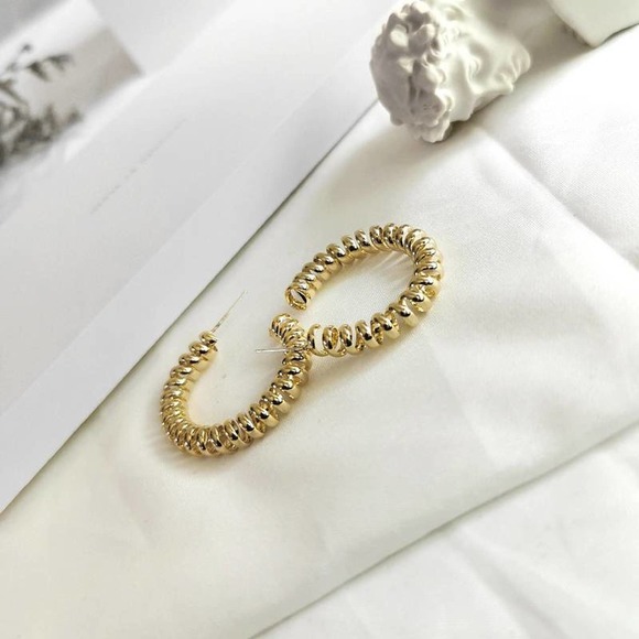 Open Huggie Hoop Earrings|Gold Huggie Hoops - Picture 6 of 7